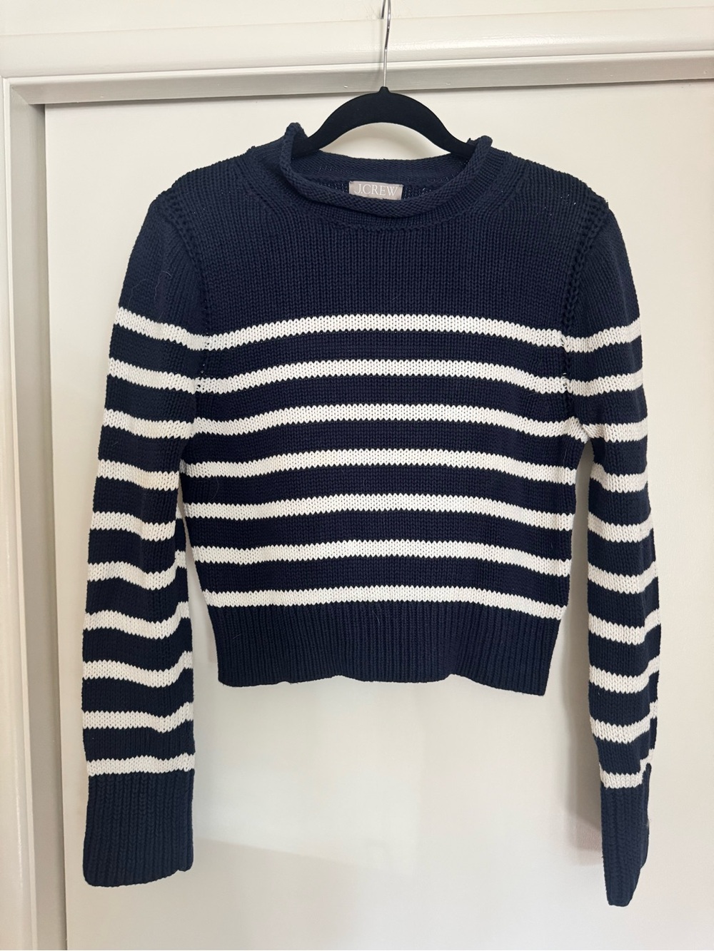 J. Crew Navy & White Striped Crewneck Sweater